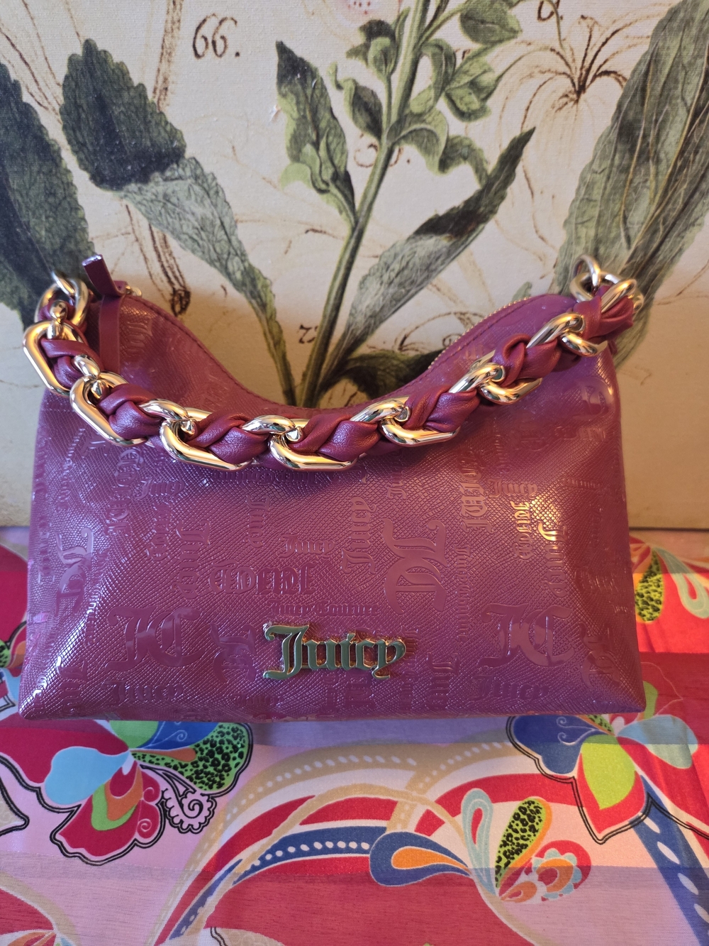 Juicy Couture Pink Fuchsia Gold Tone Chunky Braided Metal Handle Shoulder Bag - Picture 2 of 16